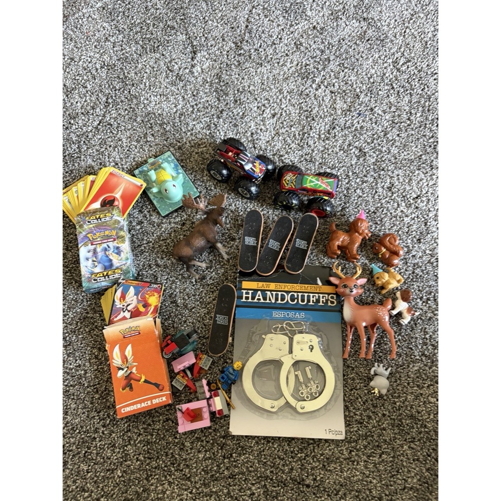 Kids Toy Lot Miscellaneous Pokemon Cards, Tech Deck, Hot Wheels, Animals Etc 30+